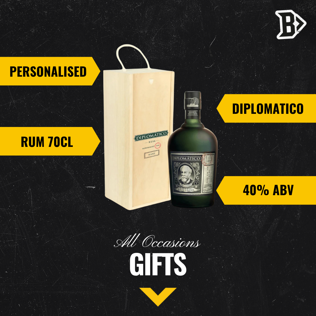 Personalised Diplomatico Reserva Exclusiva Rum Gift Set in Wooden Box (70cl) - BEERHUNTER