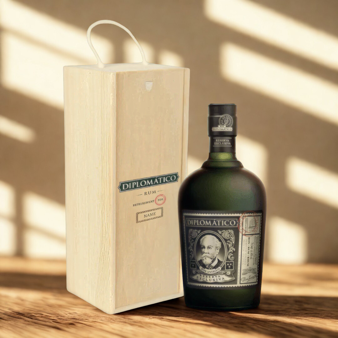Personalised Diplomatico Reserva Exclusiva Rum Gift Set in Wooden Box (70cl)