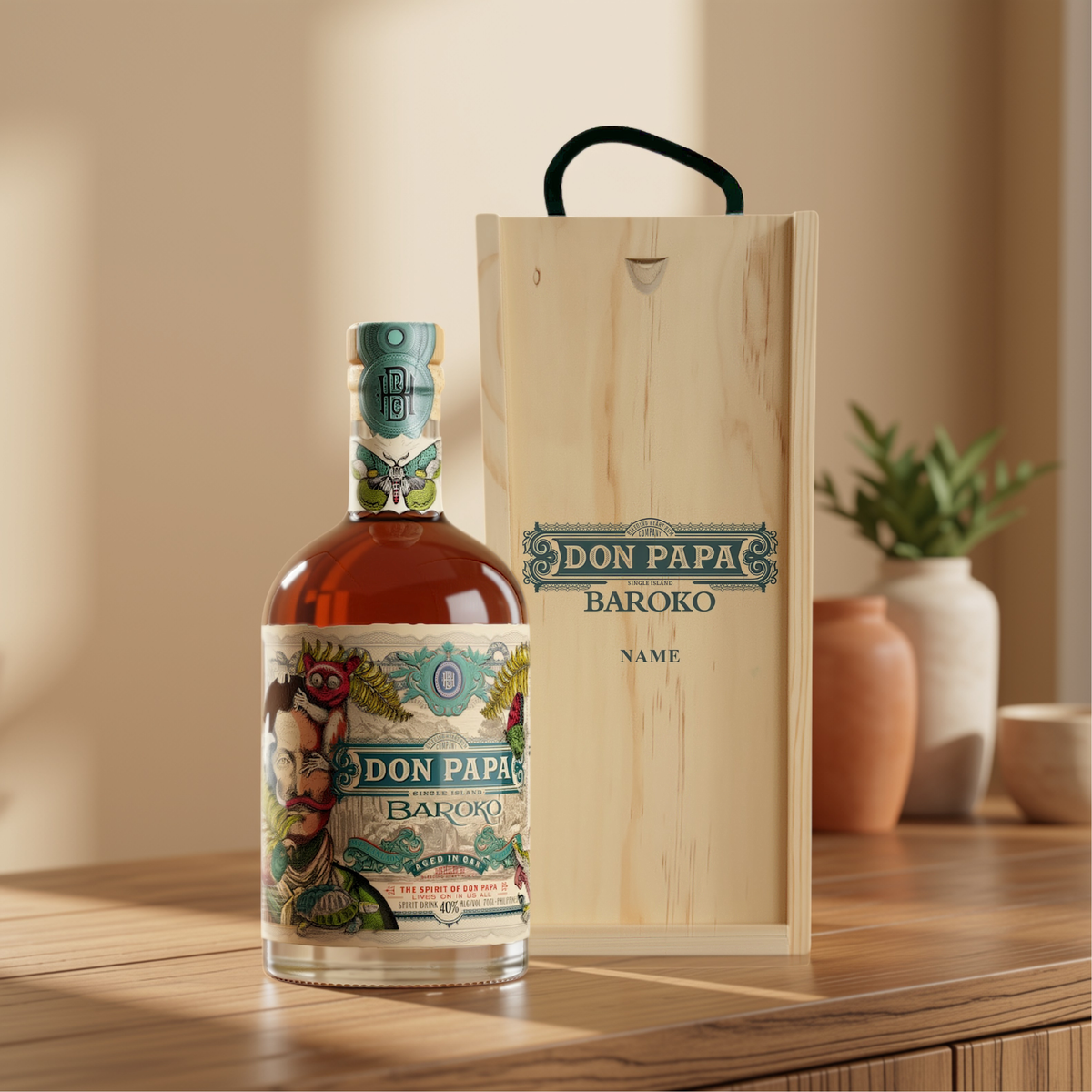 Personalised Don Papa Baroko Rum Gift Set in Wooden Box – 70cl