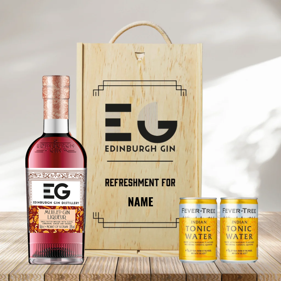 Personalised Edinburgh Mulled Gin Liqueur Gift Set with Fentimans Tonics