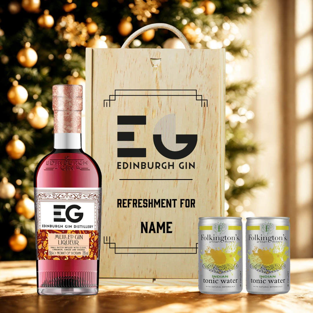 Personalised Edinburgh Mulled Gin Liqueur Gift Set with Folkington's Tonics
