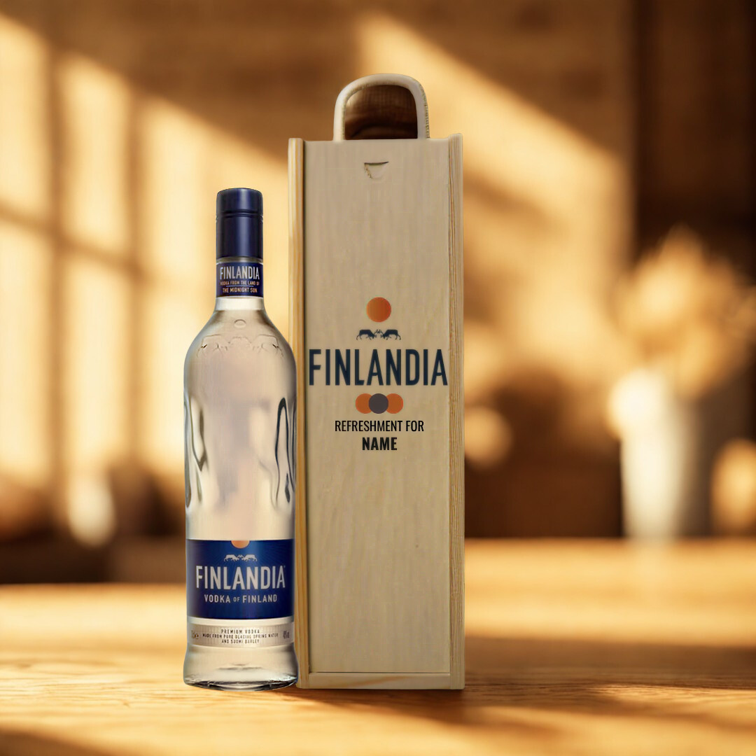 Personalised Finlandia Vodka Gift Set in Wooden Box – 70cl