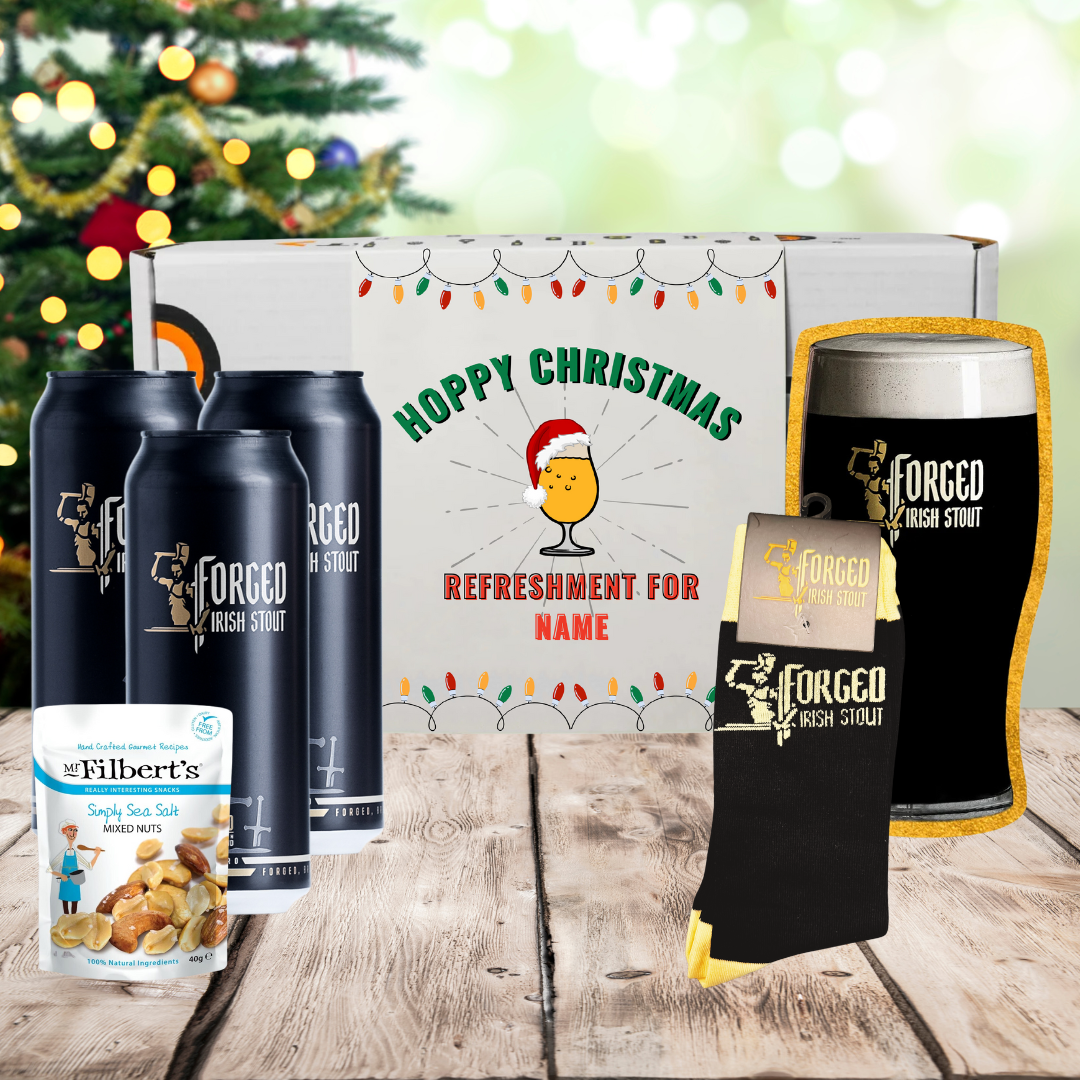 Personalised Forged Christmas Craft Beer Gift Set with Glass &amp; Socks - (3 x 440ml) - BEERHUNTER