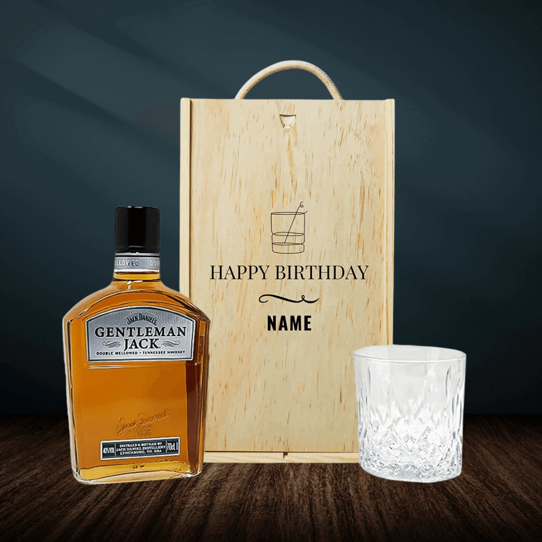 Personalised Gentleman Jack Whiskey Happy Birthday Gift Set with Glass 70cl - 40% ABV - BEERHUNTER