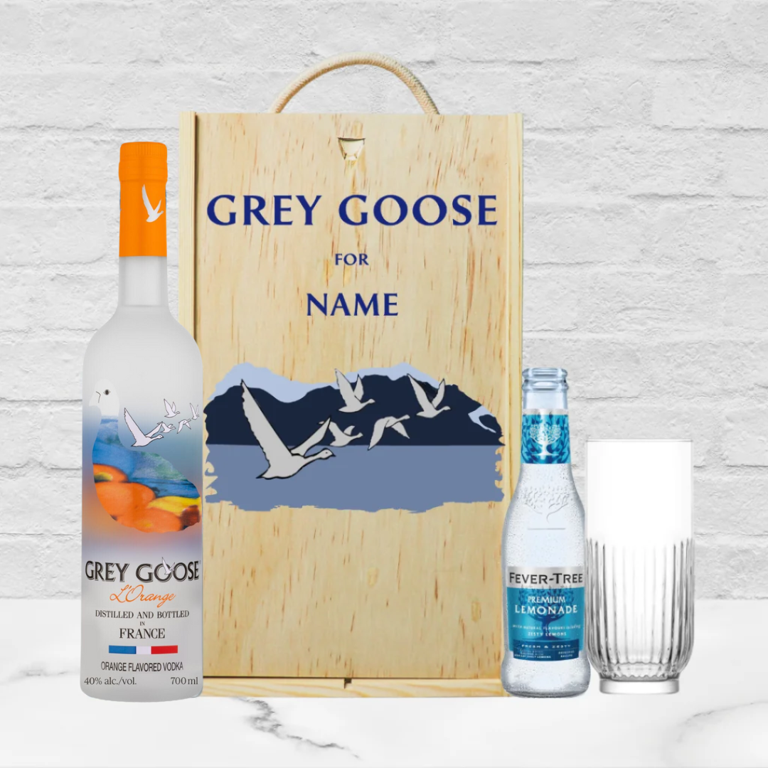 Personalised Grey Goose L'Orange Orange Vodka Gift Set with Lemonade & Rocks Glass (70cl) - BEERHUNTER