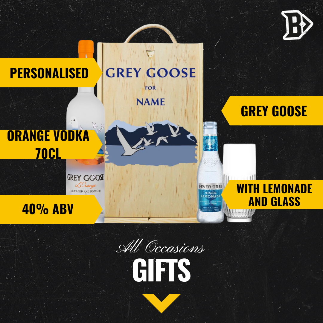 Personalised Grey Goose L'Orange Orange Vodka Gift Set with Lemonade & Rocks Glass (70cl) - BEERHUNTER