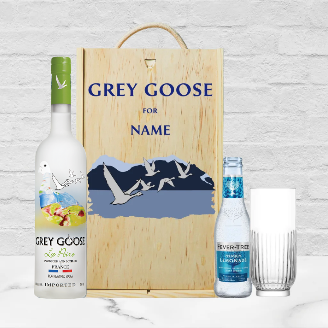 Personalised Grey Goose La Poire Pear Vodka Gift Set with Lemonade & Rocks Glass (70cl) - BEERHUNTER