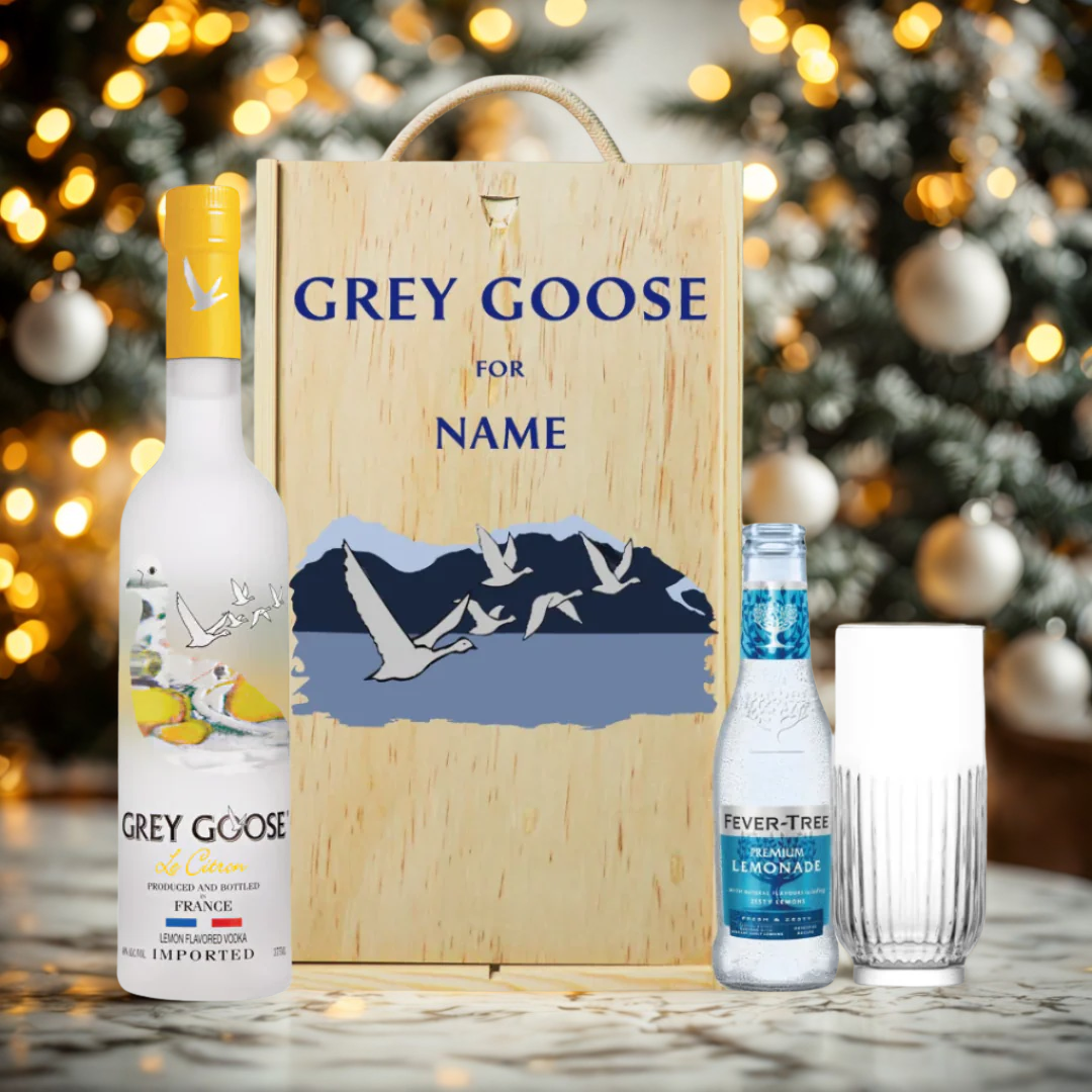 Personalised Grey Goose Le Citron Lemon Vodka Gift Set with Lemonade &amp; Rocks Glass (70cl)