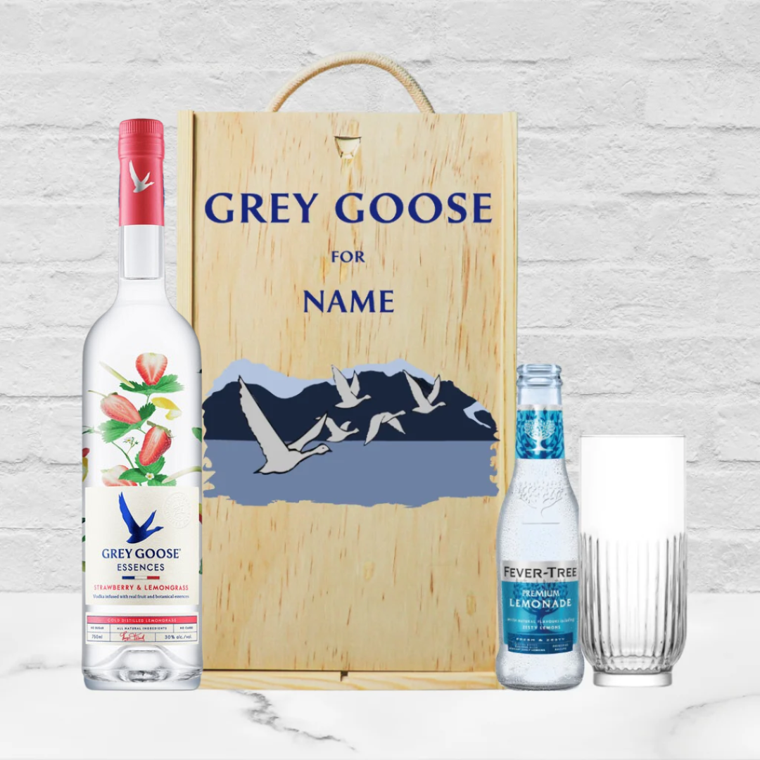 Personalised Grey Goose Strawberry & Lemongrass Vodka Gift Set with Lemonade & Rocks Glass (70cl) - BEERHUNTER
