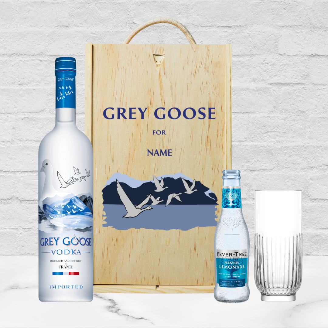 Personalised Grey Goose Vodka Gift Set with Lemonade &amp; Rocks Glass (70cl)