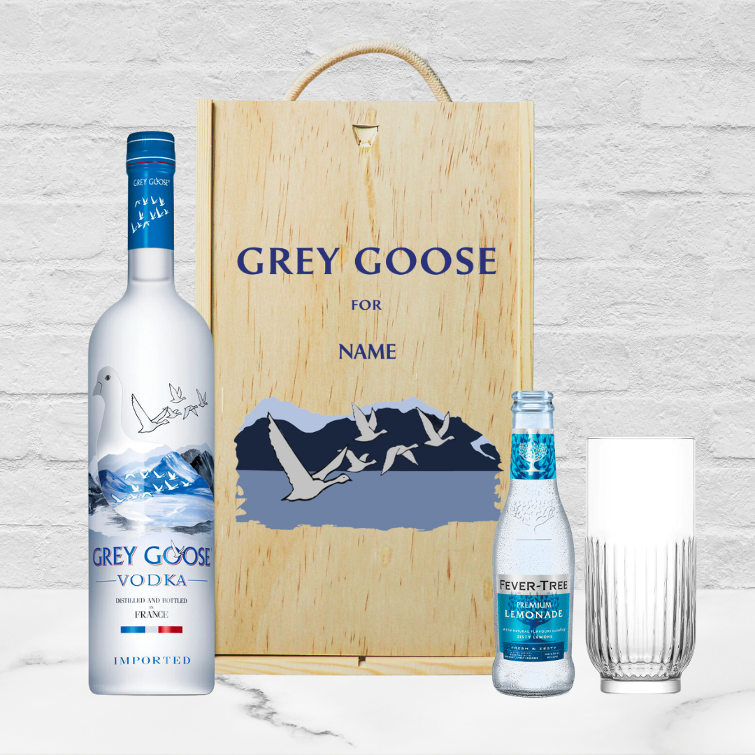 Personalised Grey Goose Vodka Gift Set with Lemonade & Rocks Glass (70cl) - BEERHUNTER
