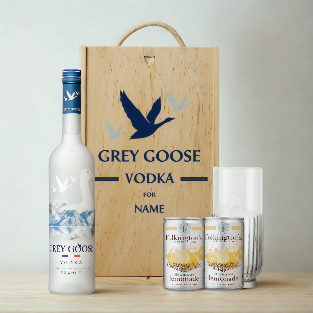 Personalised Grey Goose Vodka Gift Set with Lemonade &amp; Rocks Glass (70cl)
