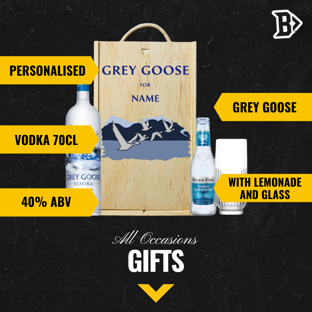 Personalised Grey Goose Vodka Gift Set with Lemonade & Rocks Glass (70cl)