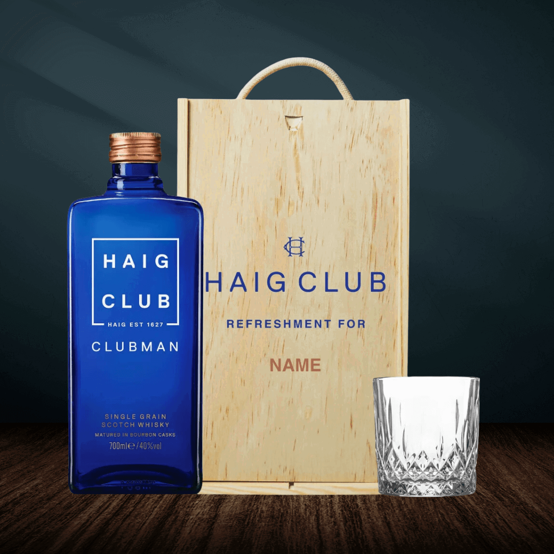 Personalised Haig Club Clubman Single Grain Scotch Whisky with Glass in Wooden Box  70cl (40% ABV) - BEERHUNTER