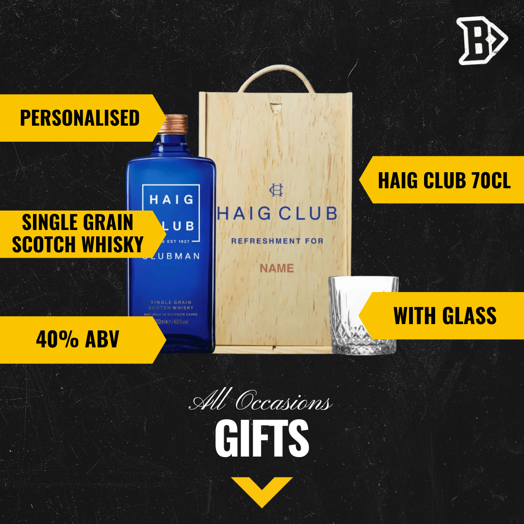 Personalised Haig Club Clubman Single Grain Scotch Whisky with Glass in Wooden Box  70cl (40% ABV) - BEERHUNTER