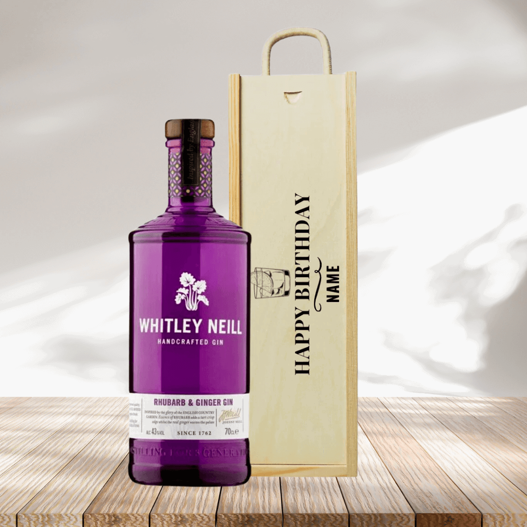 Personalised Happy Birthday Whitley Neill Rhubarb &amp;amp; Ginger Gin Gift Box - BEERHUNTER