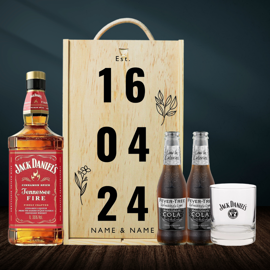 Personalised Jack Daniels No. 7 Tennessee Honey Whisky Anniversary Gift Box with Cola &amp; Glass - 70cl - BEERHUNTER