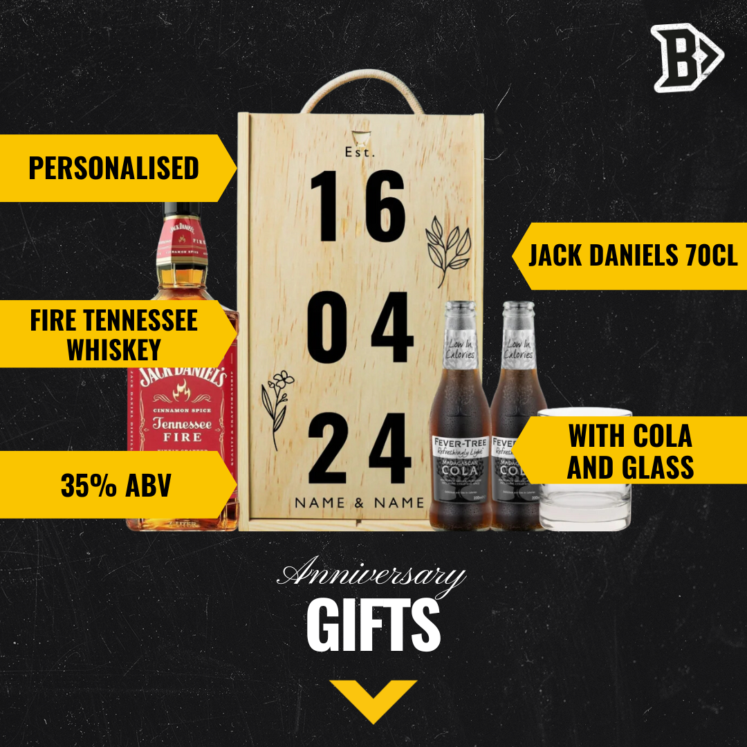 Personalised Jack Daniels No. 7 Tennessee Honey Whisky Anniversary Gift Box with Cola &amp; Glass - 70cl - BEERHUNTER