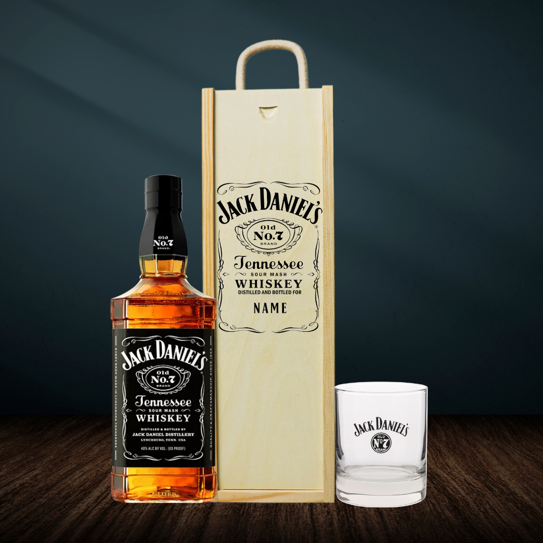 Personalised Jack Daniels No. 7 Tennessee Whisky Gift Box with JD Glass 70cl - 40% ABV - BEERHUNTER