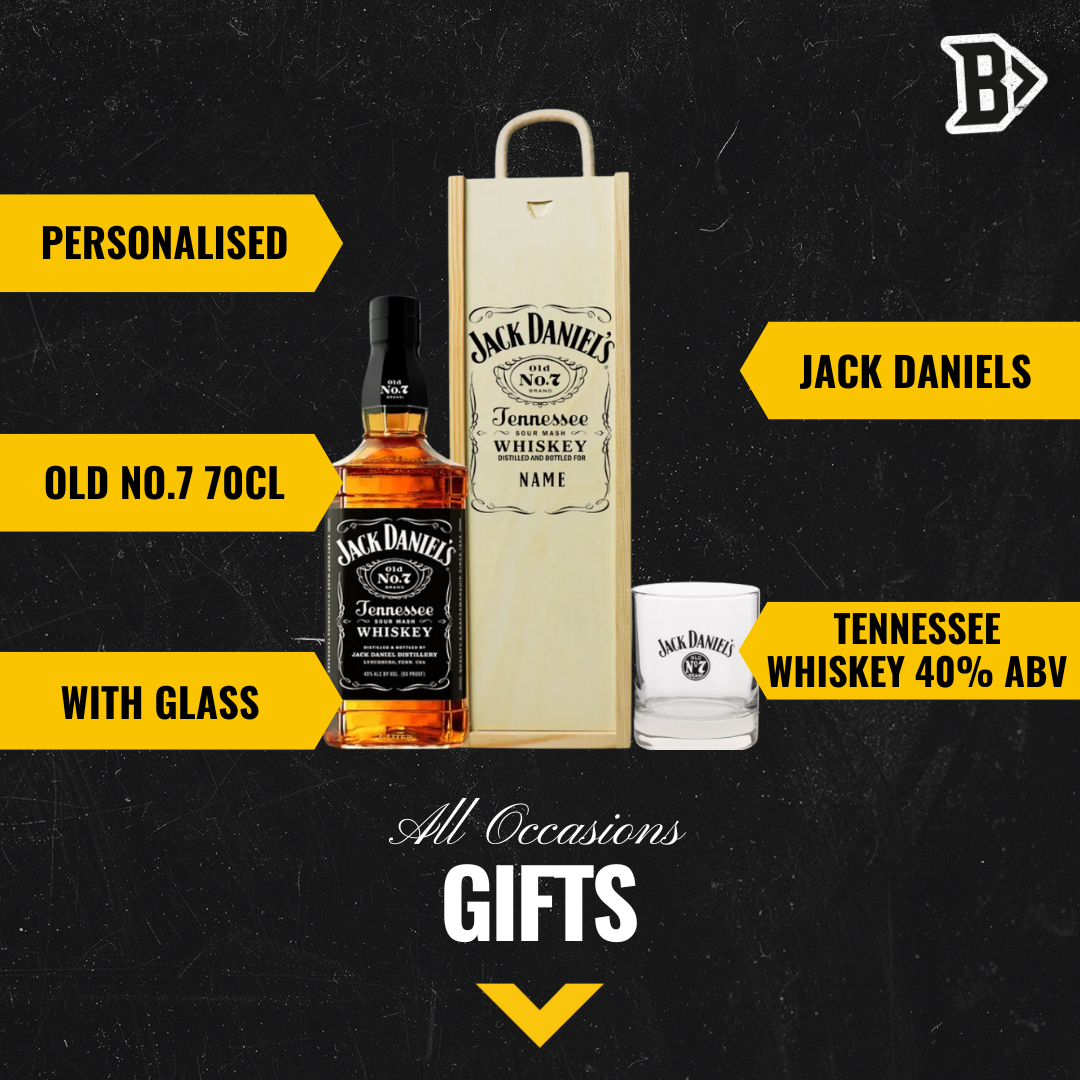 Personalised Jack Daniels No. 7 Tennessee Whisky Gift Box with JD Glass 70cl - 40% ABV - BEERHUNTER