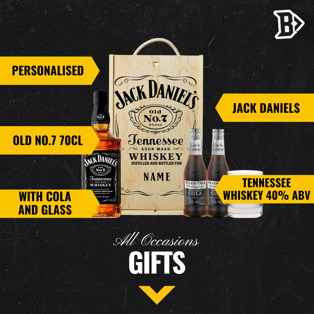 Personalised Jack Daniels No. 7 Tennessee Whisky Gift Box with JD Glass and Cola 70cl - 40% ABV - BEERHUNTER