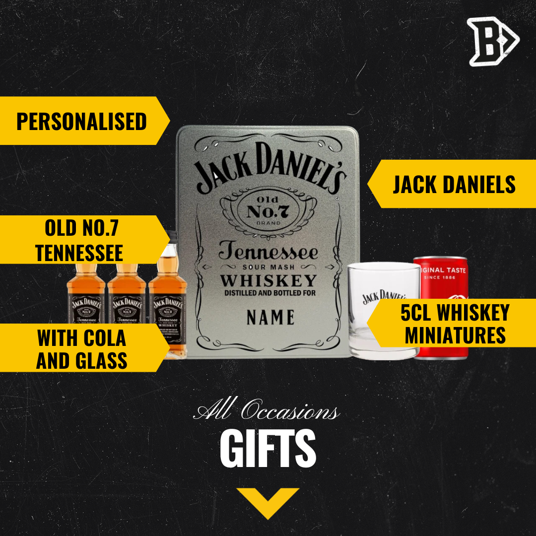 Personalised Jack Daniels Original No.7 Whisky Miniature Tin Gift Box with Glass - BEERHUNTER