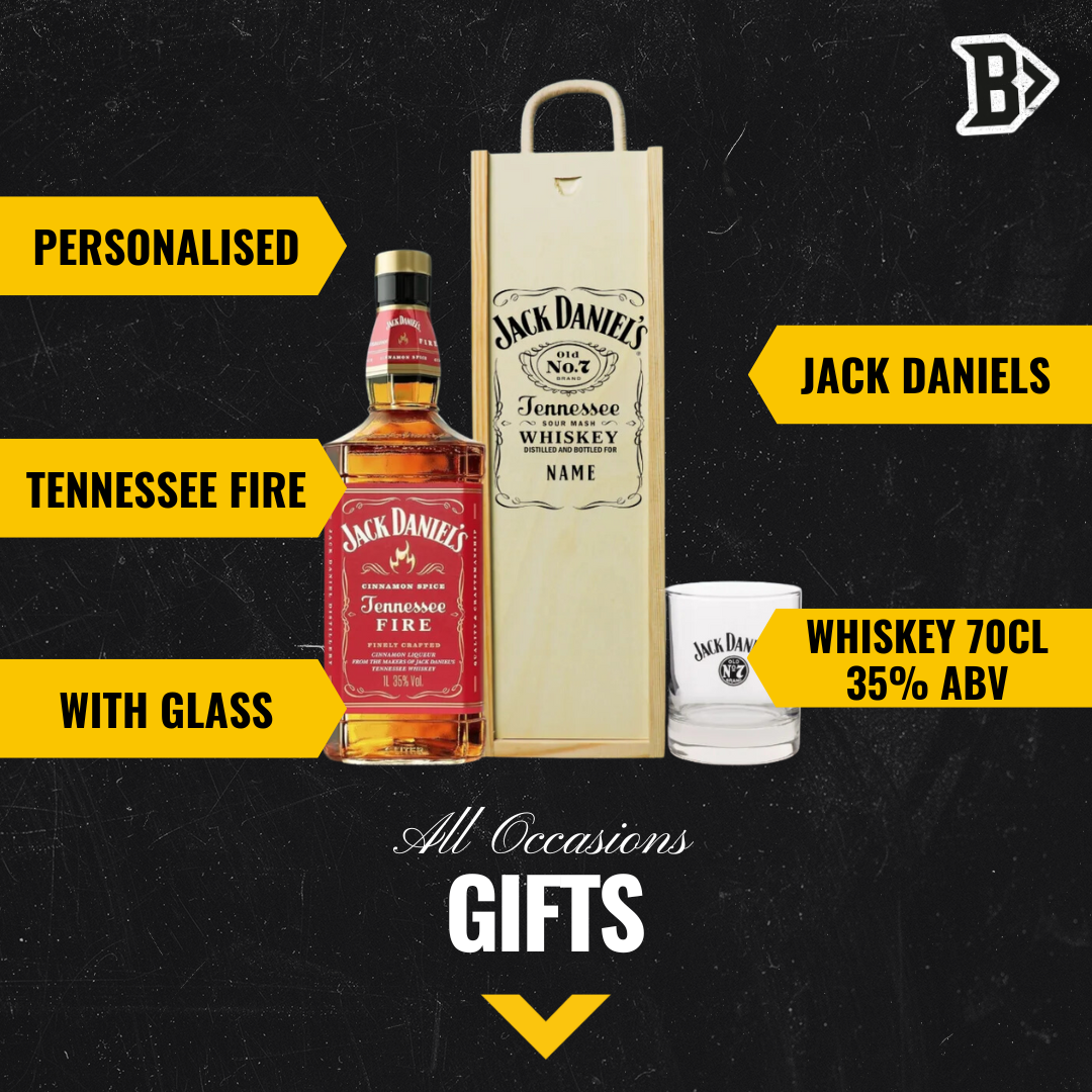 Personalised Jack Daniels Tennessee Fire Gift Box with JD Glass 70cl - 40% ABV - BEERHUNTER