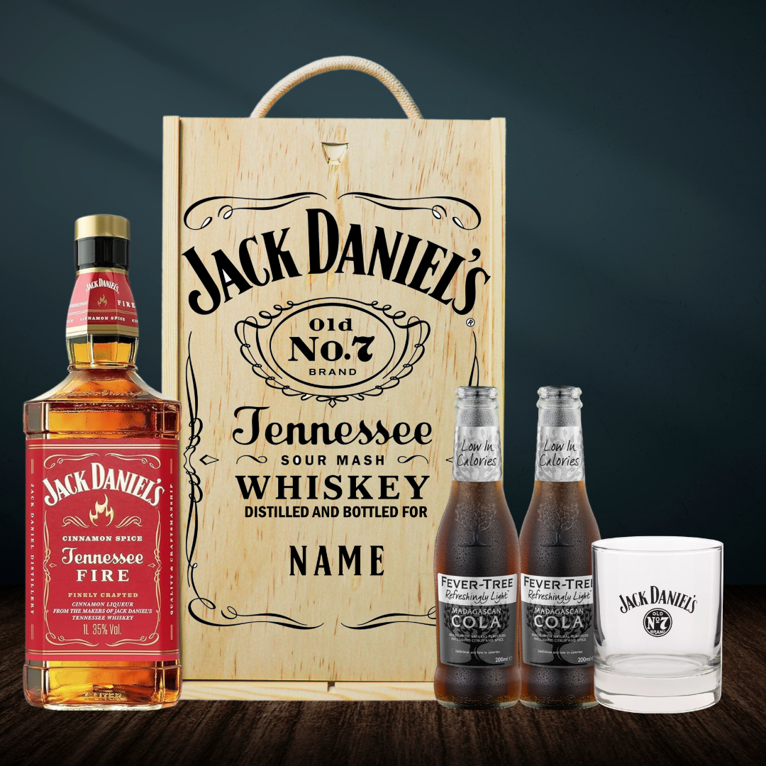 Personalised Jack Daniels Tennessee Fire with JD Glass and Fever Tree Cola 70cl - 40% ABV - BEERHUNTER