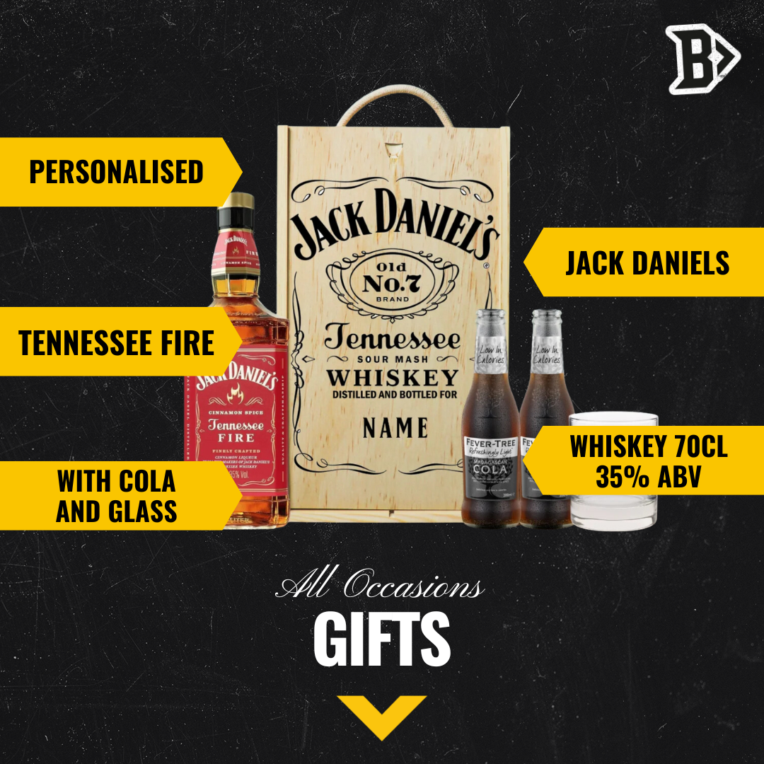 Personalised Jack Daniels Tennessee Fire with JD Glass and Fever Tree Cola 70cl - 40% ABV - BEERHUNTER