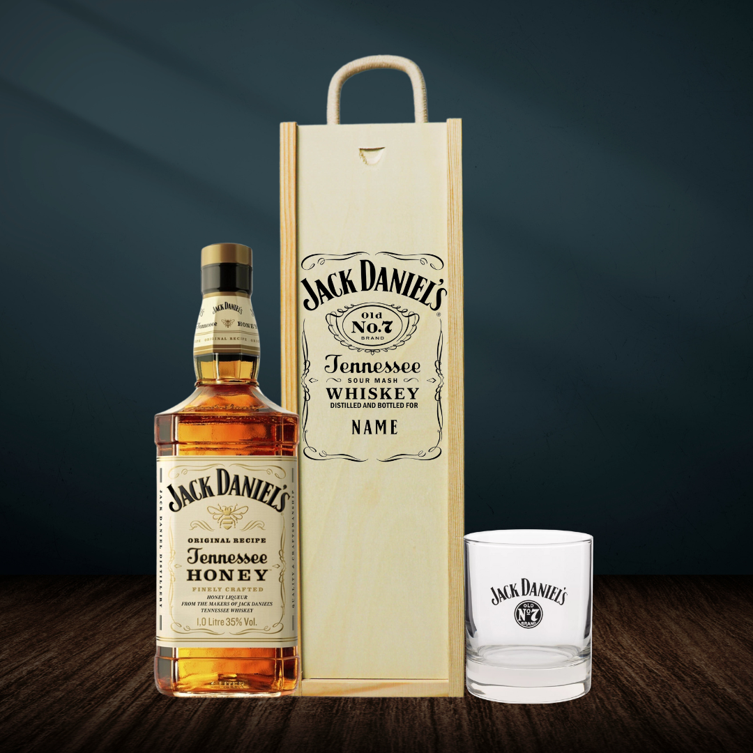 Personalised Jack Daniels Tennessee Honey Whiskey Gift Set with Glass 70cl - 40% ABV - BEERHUNTER