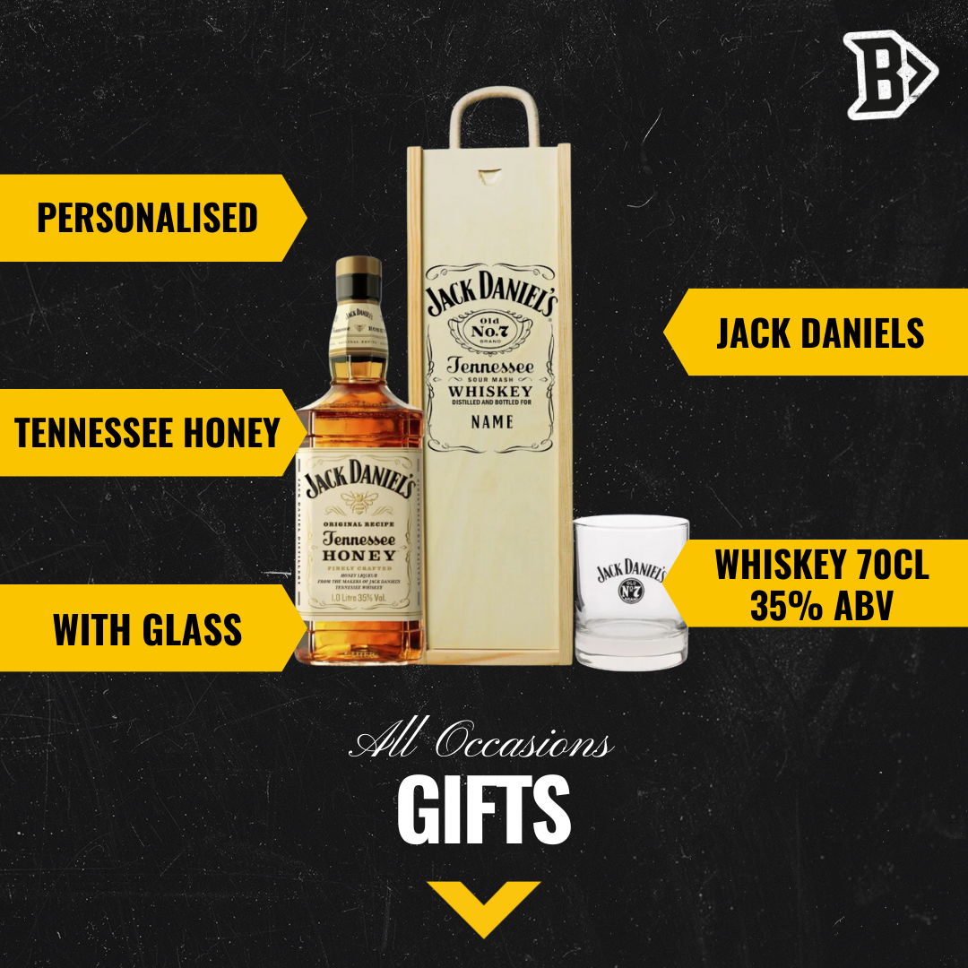 Personalised Jack Daniels Tennessee Honey Whiskey Gift Set with Glass 70cl - 40% ABV - BEERHUNTER