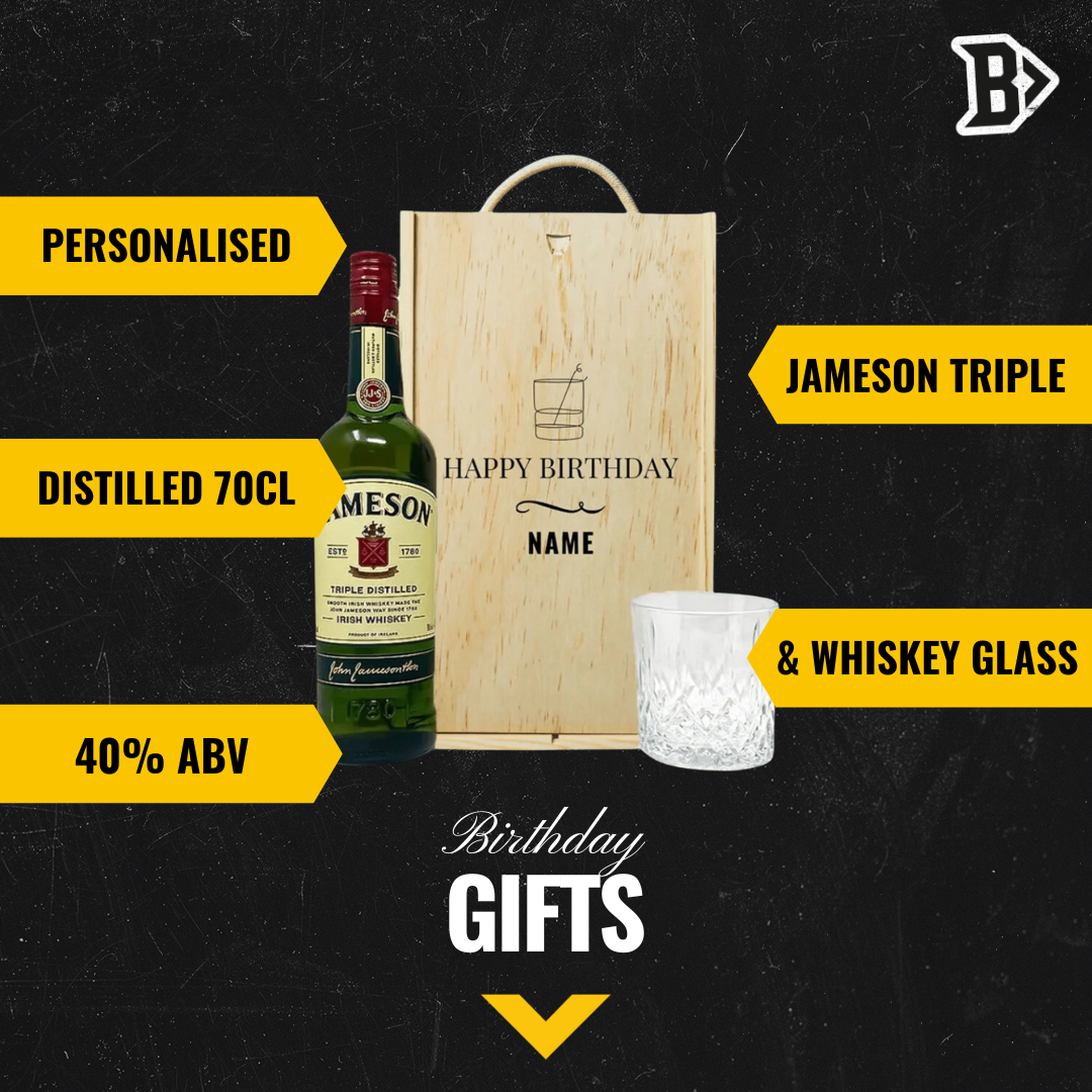 Personalised Jameson Triple Distilled Irish Whiskey Happy Birthday Gift Set with Glass - BEERHUNTER