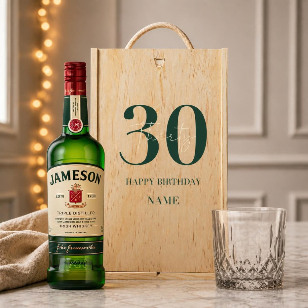 Personalised Jameson Triple Distilled Irish Whiskey Happy Birthday Gift Set with Glass