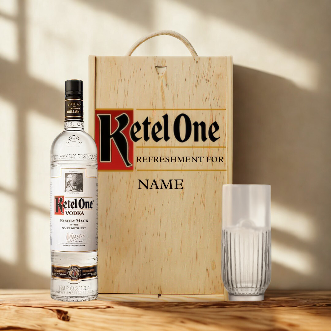 Personalised Ketel One Vodka Gift Set with Glass &amp; Wooden Box – 70cl