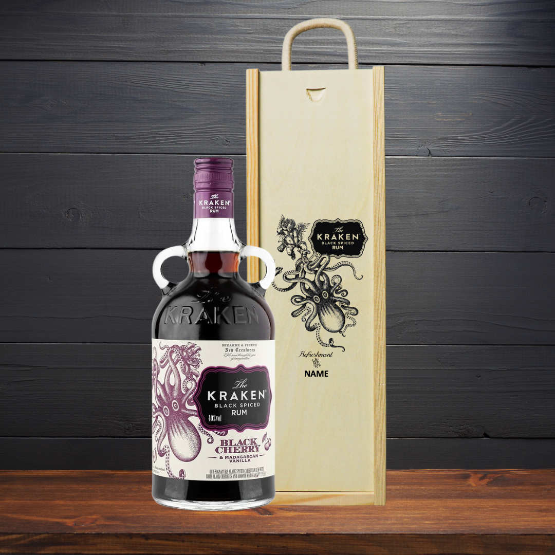 Personalised Kraken Black Cherry & Madagascan Vanilla Spiced Rum Gift Box - 35cl - BEERHUNTER
