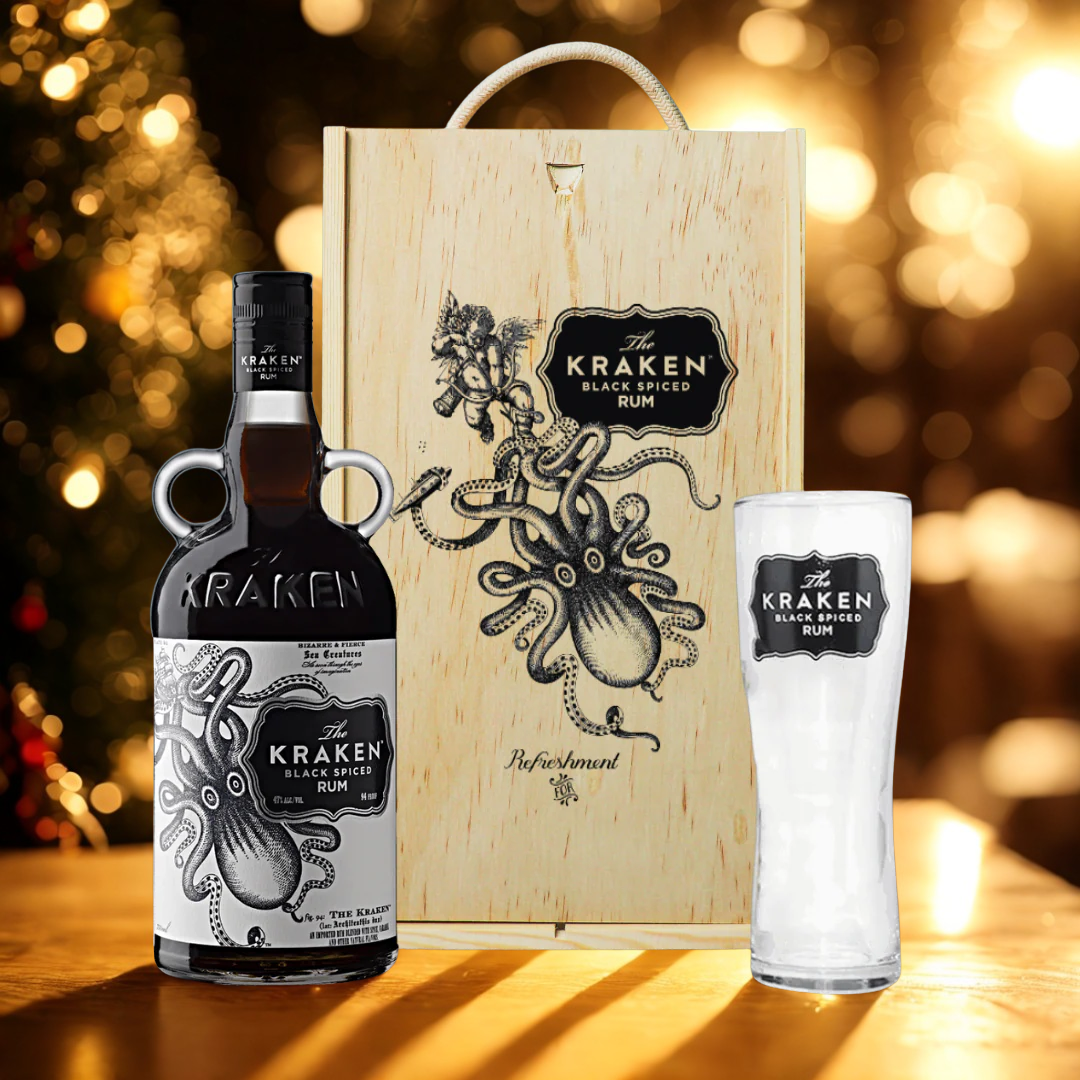 Personalised Kraken Black Spiced Rum Gift Box with Kraken Glass - 70cl - 40% ABV