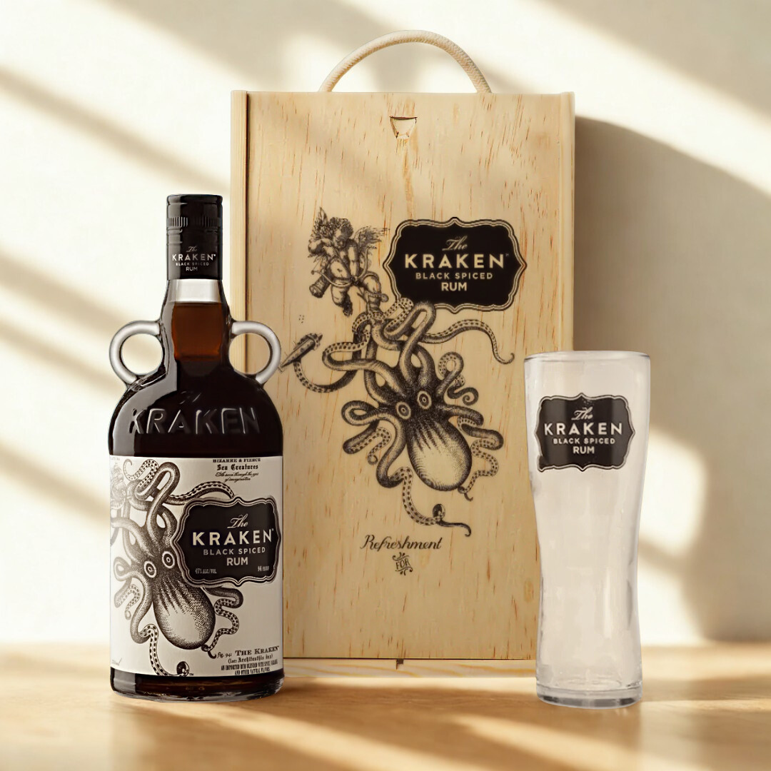 Personalised Kraken Black Spiced Rum Gift Box with Kraken Glass - 70cl - 40% ABV