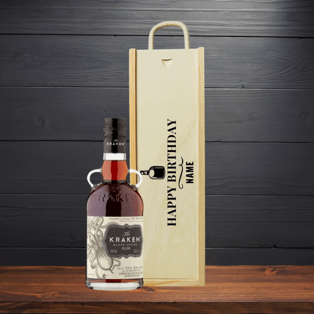 Personalised Kraken Black Spiced Rum Happy Birthday Gift Box - 35cl - BEERHUNTER