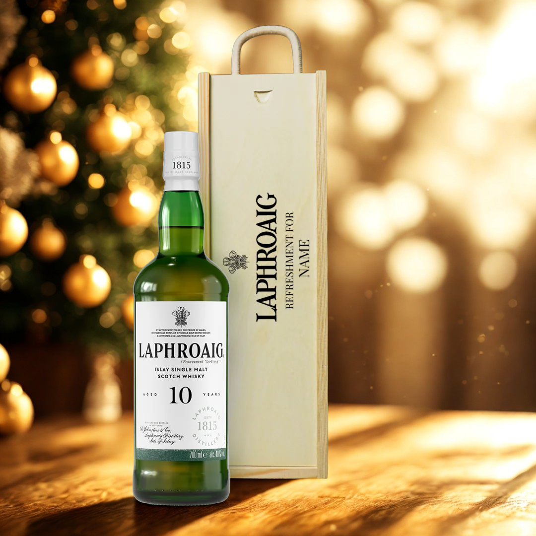 Personalised Laphroaig 10 Year Old Single Malt Scotch Whiskey Gift Set - 70cl (40% ABV)