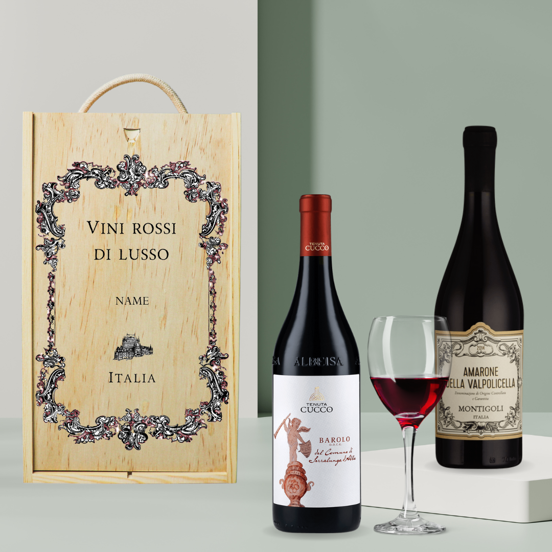 Personalised Luxury Montigoli Amarone della Valpolicella &amp;amp; Cucco Barolo Red Wine Gift Set - BEERHUNTER