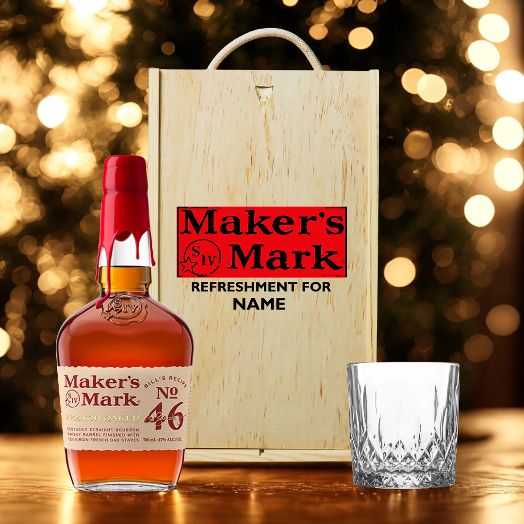 Personalised Maker’s Mark Bourbon Whiskey Gift Set with Glass  – 70cl (45% ABV)