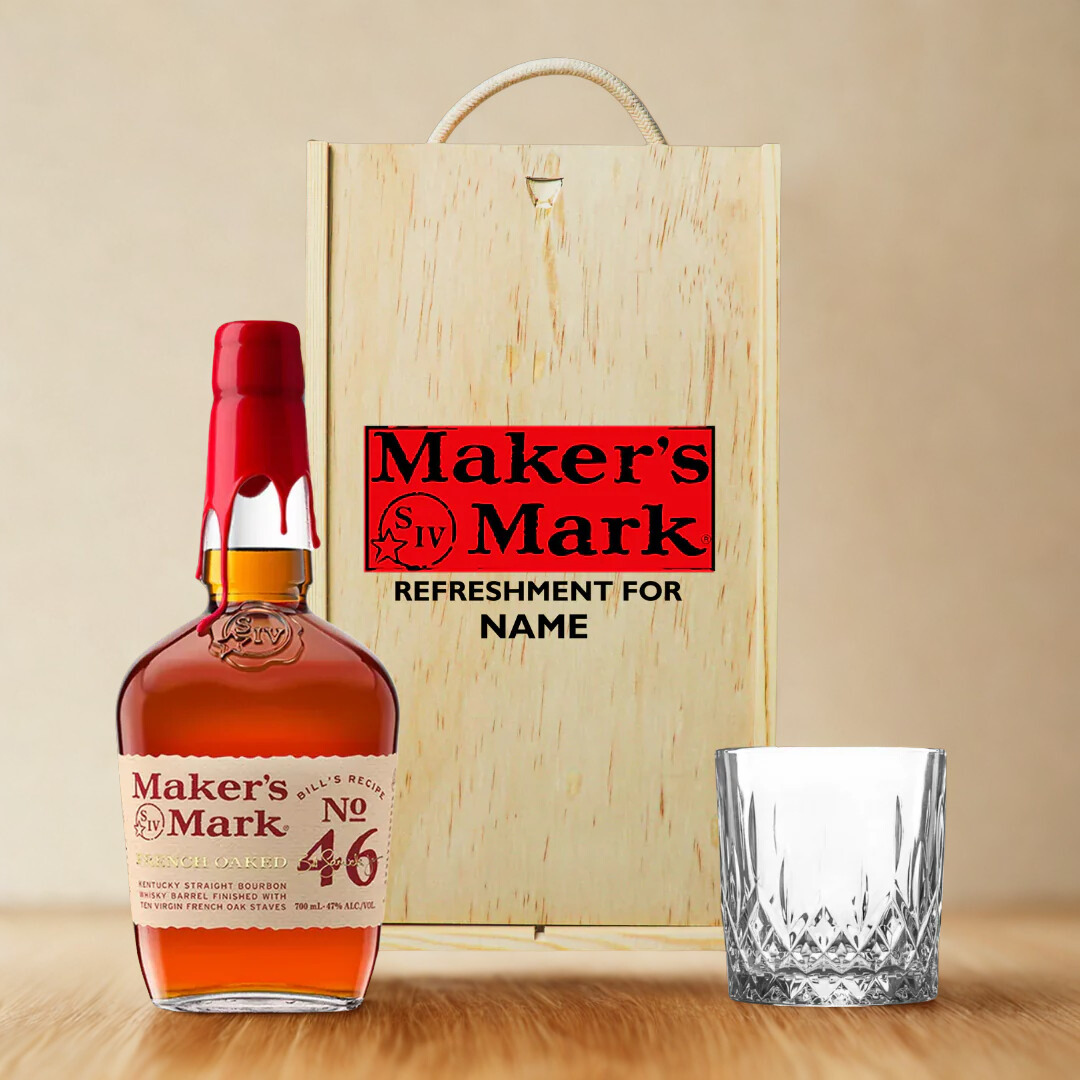 Personalised Maker’s Mark Bourbon Whiskey Gift Set with Glass  – 70cl (45% ABV)