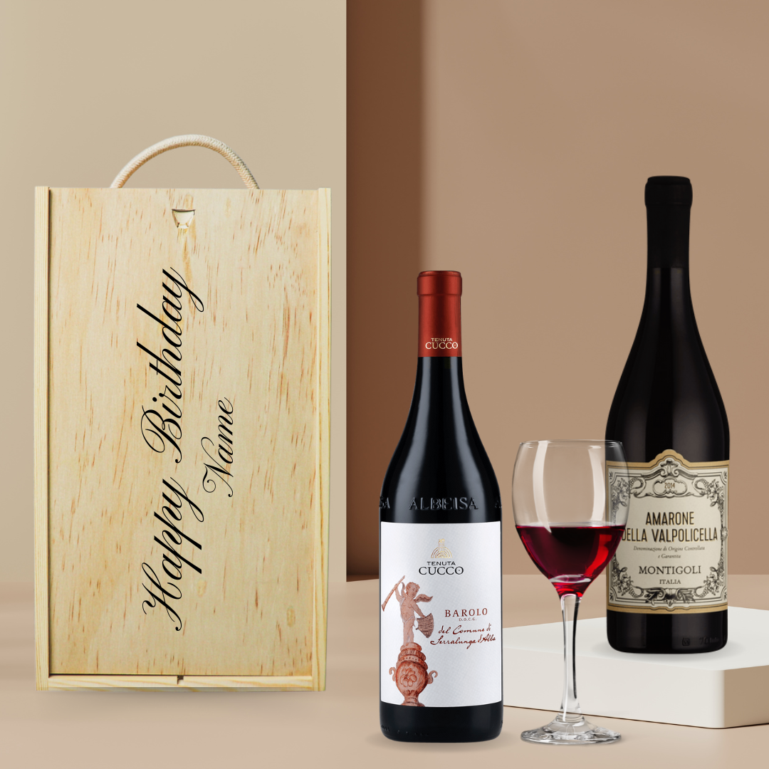 Personalised Montigoli Amarone della Valpolicella & Cucco Barolo Red Wine Gift Set - (2 x 75cl) - BEERHUNTER