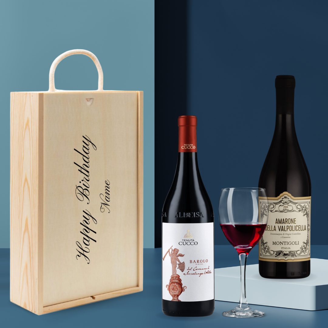 Personalised Montigoli Amarone della Valpolicella &amp;amp; Cucco Barolo Red Wine Gift Set - (2 x 75cl) - BEERHUNTER