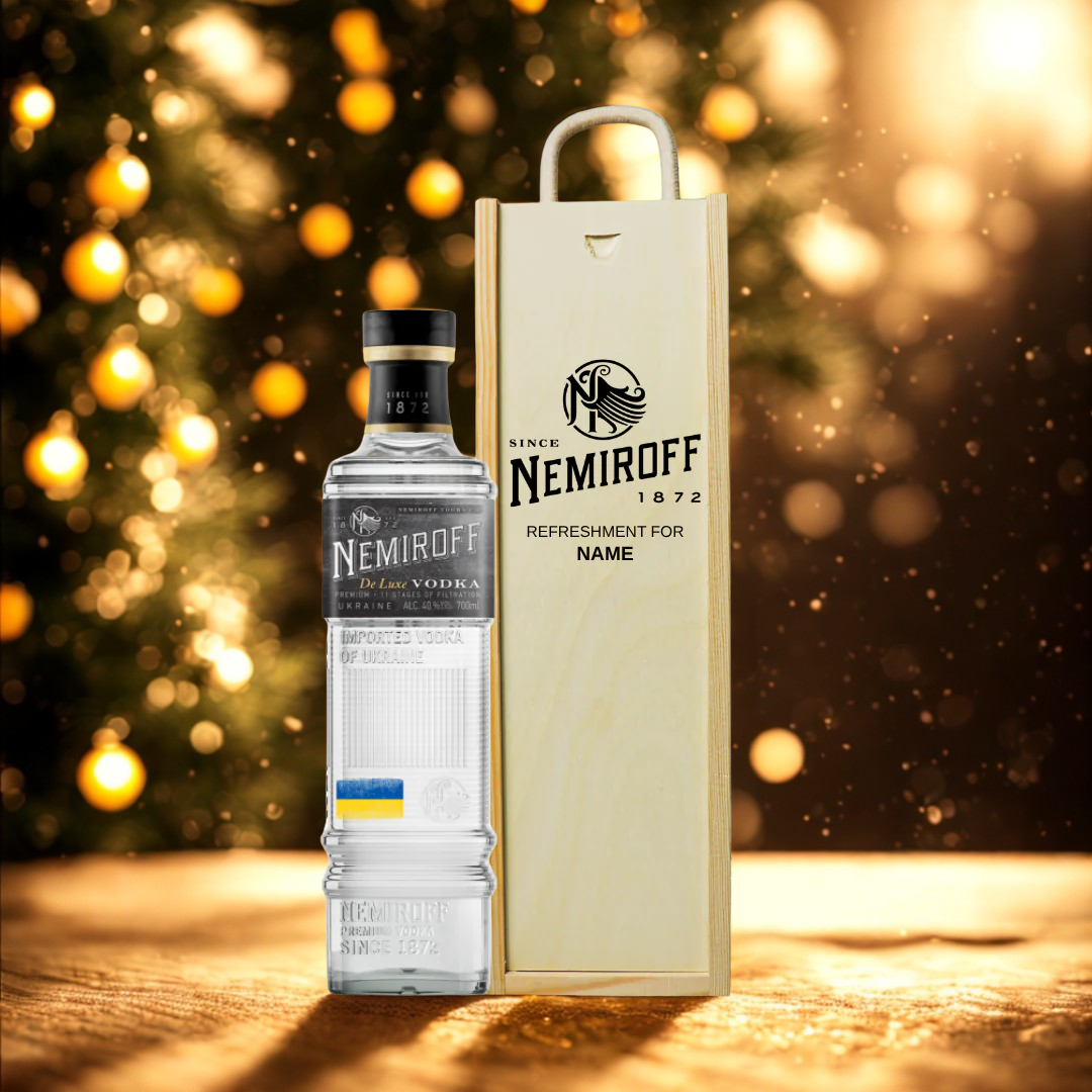 Personalised Nemiroff Vodka Gift Set in Wooden Box – 70cl