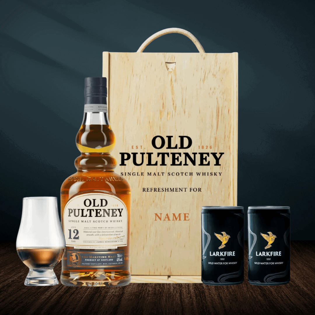 Personalised Old Pulteney 70cl Whiskey in a Wooden Box With a Glass (46% ABV) - BEERHUNTER