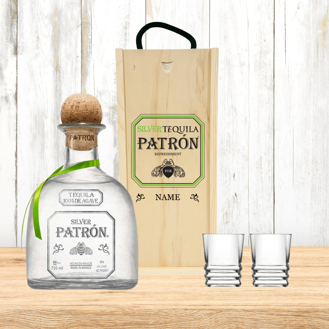 Personalised Patron Silver Tequila Gift Set with Shot Glasses - 70cl (40% ABV) - BEERHUNTER