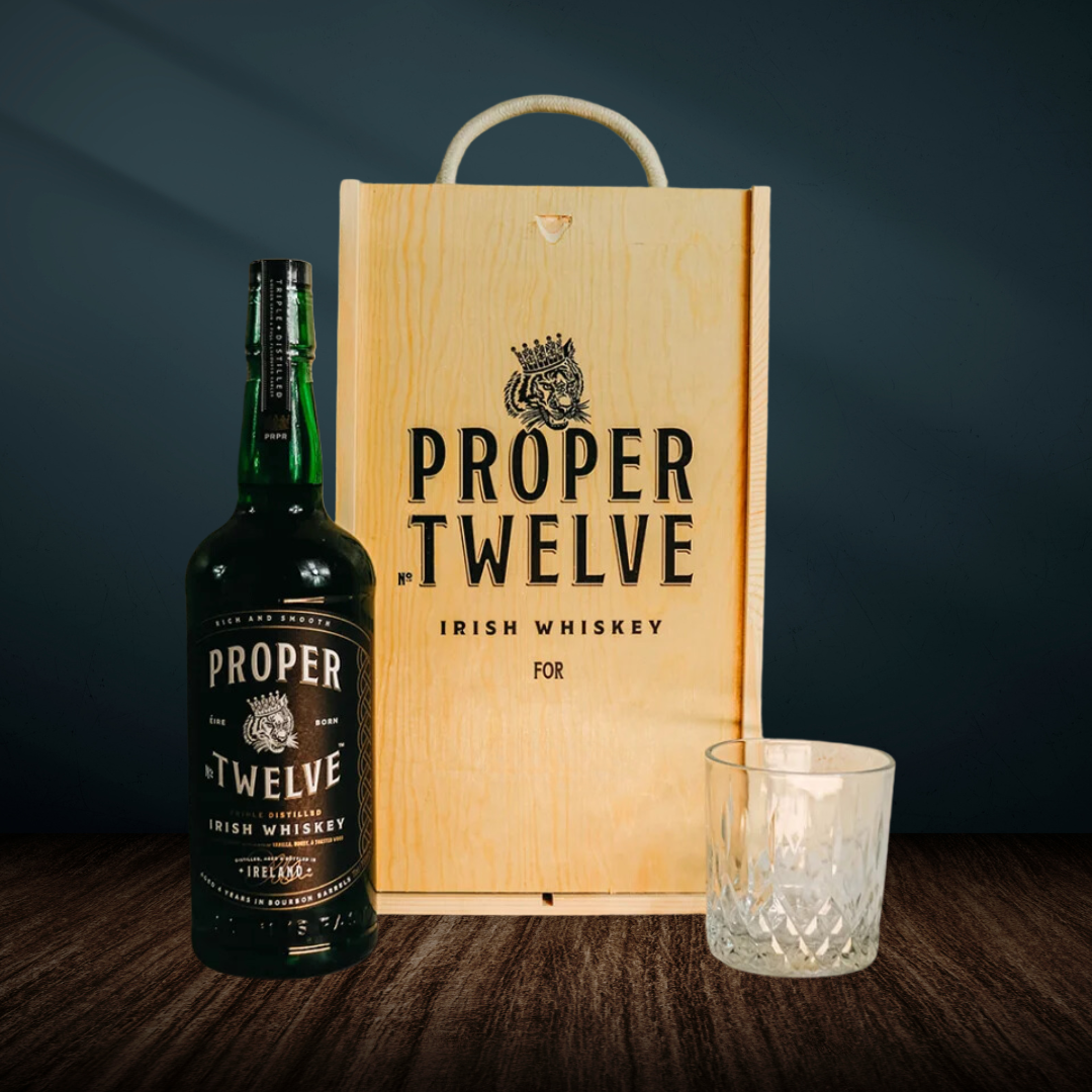 Personalised Proper No.12 Irish Whiskey Gift Box with Whisky Glass 70cl - 40% ABV - BEERHUNTER