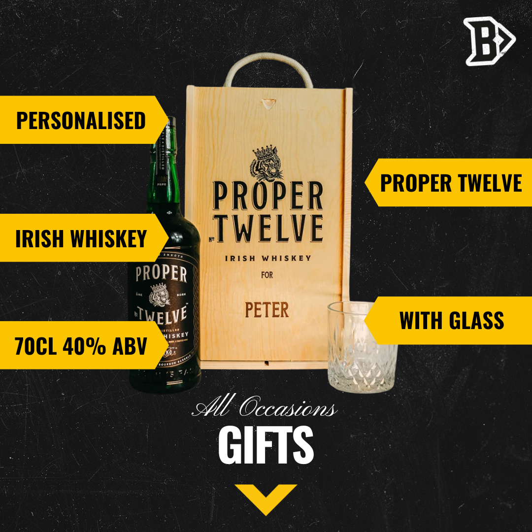 Personalised Proper No.12 Irish Whiskey Gift Box with Whisky Glass 70cl - 40% ABV - BEERHUNTER