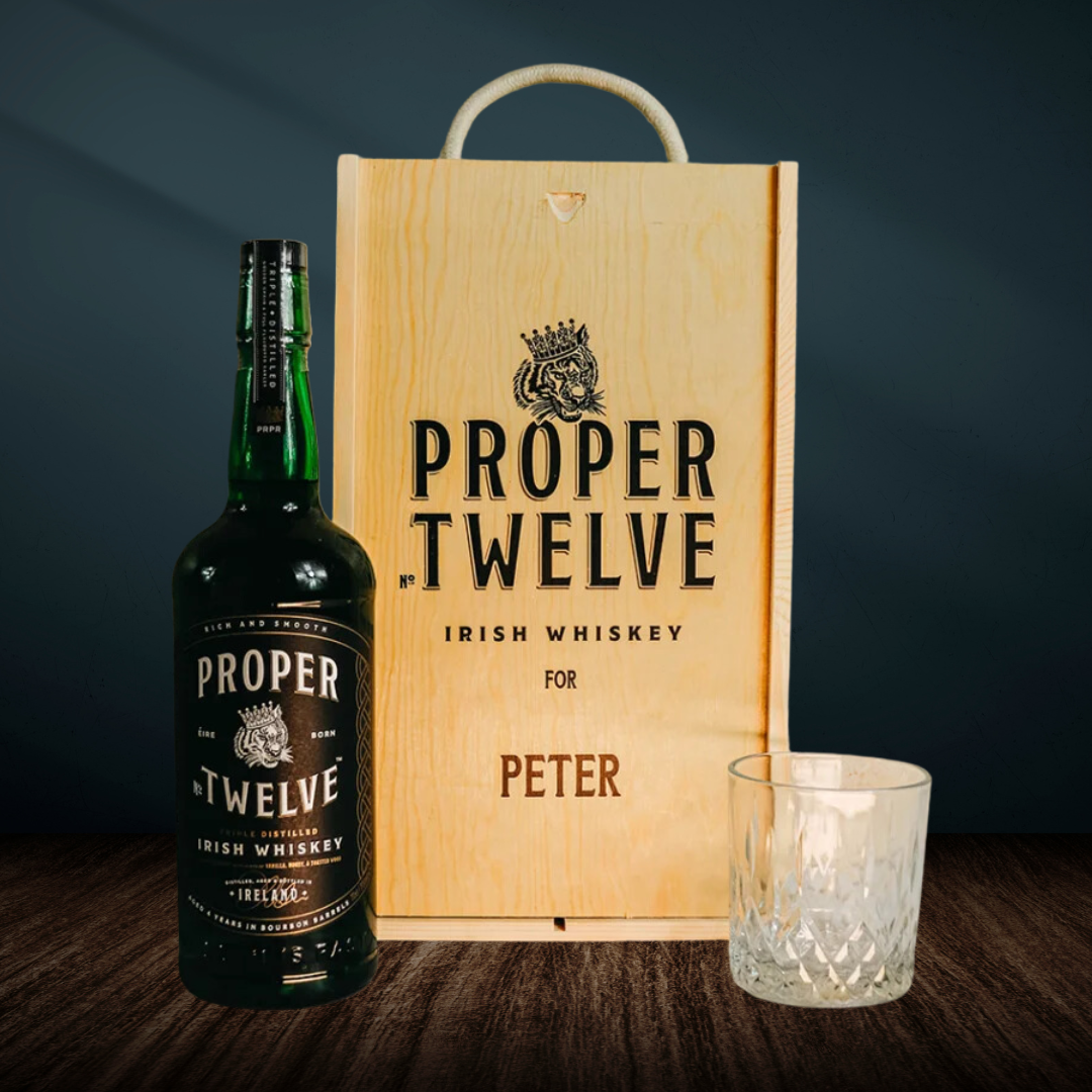 Personalised Proper No.12 Irish Whiskey Gift Box with Whisky Glass 70cl - 40% ABV - BEERHUNTER